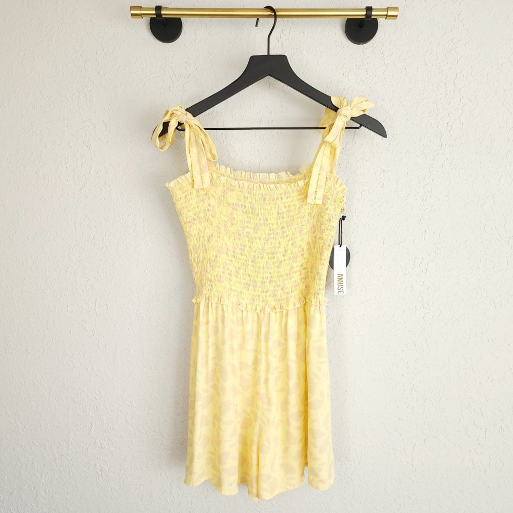 AMUSE Society M Yellow Jungle Path Woven Tank Short Romper Beach Vida Bling NWT